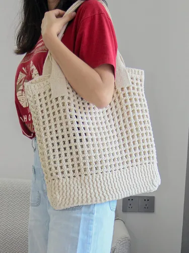 Miniatura 9 de ENBEI Bolsa de playa para mujer, diseño hueco de punto de ganchillo, elegante para la playa, viajes y uso diario