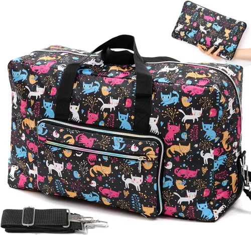 Bolsa de viaje plegable grande para mujeres y niñas, bolso lindo floral, bolso de hombro semanal, para pasar la noche, bolsa de equipaje a cuadros