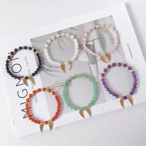 Miniatura 4 de EDEN'S CALL Pulsera de cuentas de cristal curativo con alas de ángel, pulsera elástica con cuentas de cuarzo para mujer