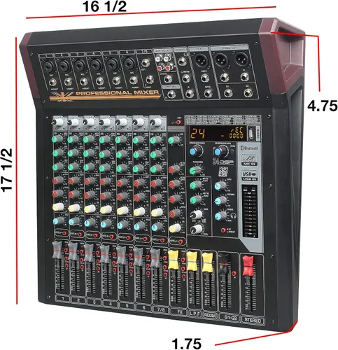 Miniatura 2 de Boytone BT-88MX- Mezclador de sonido de audio Bluetooth Studio de 9 canales, interfaz de controlador de sonido DJ, conector de micrófono XLR, 1