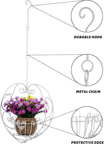 Miniatura 4 de Soporte para plantas colgantes de 39.7 pulgadas, maceta de corazón de metal, macetas colgantes para patio, porche, dormitorio, decoración de sala