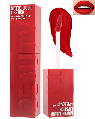Miniatura 10 de Lápiz labial líquido mate para mujeres - 2 unidades, rosa nude y rojo vino, tinte labial altamente pigmentado, brillo labial mate aterciopelado