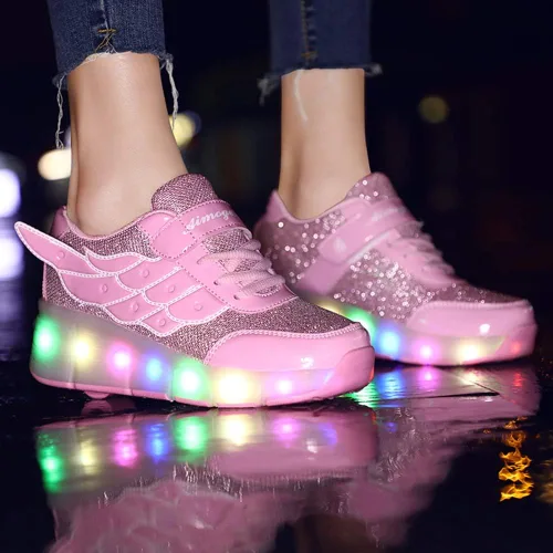 Miniatura 3 de Nsasy - Zapato deportivo para niña con ruedas para patinar y luces. Tenis deportivo con luces Led para niñas, regalo navideño para niños, rosado