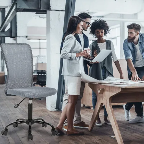 Miniatura 6 de Silla de oficina de malla simple, silla de oficina ergonómica sin brazos, silla de oficina en casa, silla de computadora ajustable, silla giratoria