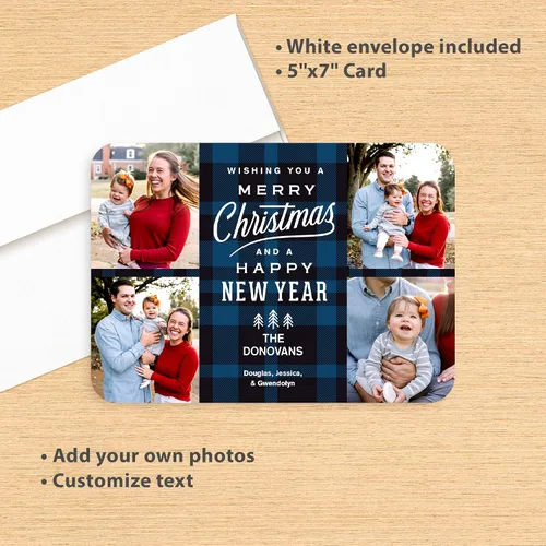 Miniatura 3 de Let's Make Memories Tarjetas de Navidad Personalizadas con Fotos con Sobres - Calidad Premium - 5x7-2025 Tarjetas Navideñas y Sobres Blancos - Azul