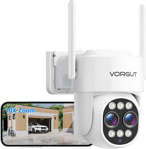Cámara de seguridad inalámbrica para exteriores, 4MP 10x zoom óptico de doble lente cámaras WiFi para seguridad en el hogar, vigilancia PTZ de 360°,