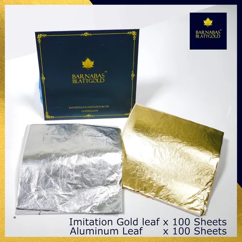 Miniatura 2 de Barnabas - Kit de dorado – 100 hojas de imitación de hoja de oro y hoja de plata, adhesivo dorado de 2.0 fl oz, sellador brillante 2.0 fl oz, 2