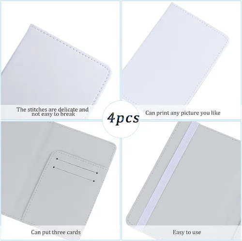 Miniatura 5 de 4 piezas DIY sublimación pasaporte titular cubiertas, cuero de PU en blanco transferencia de calor viaje pasaporte libro titular cartera cubierta