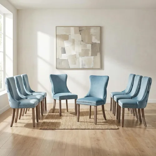 Miniatura 29 de OVENTA Juego de 4 sillas de comedor modernas tapizadas con respaldo completo, sillas de comedor de terciopelo dorado con patas de madera maciza
