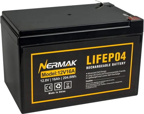 NERMAK Batería de ciclo profundo LiFePO4 de litio de 12V 16Ah, más de 2000 ciclos, batería recargable de fosfato de hierro y litio para energía