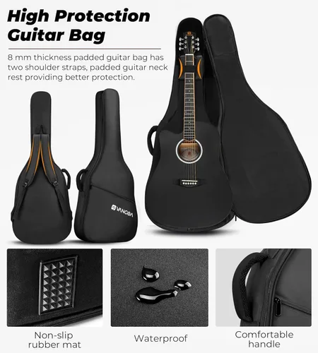 Miniatura 6 de Kit de guitarra electroacústica Vangoa para zurdos, tamaño completo, para principiantes adultos, con EQ de 4 bandas incorporado, bolsa, afinador
