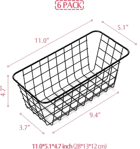 Miniatura 2 de Paquete de 6 cestas de almacenamiento de alambre para el hogar, contenedores de metal montados en la pared, contenedores organizadores para cocina