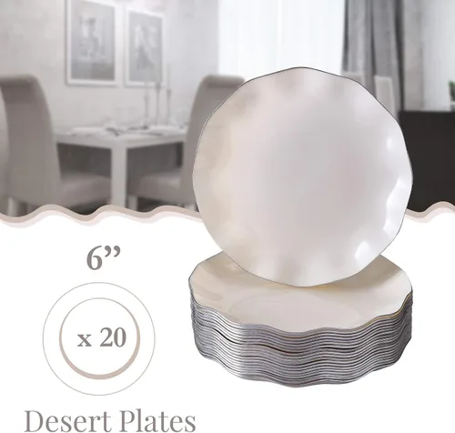 Miniatura 4 de Silver Spoons Platos de postre desechables 10 piezas Platos de plástico resistente Elegante aspecto fino de porcelana Velo, marfil
