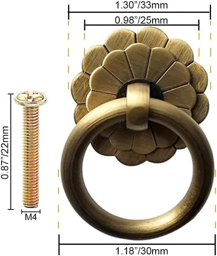 Miniatura 4 de 4 tiradores de anillo de latón antiguo con manija para armarios de cocina, armario, cajón, muebles vintage, anillo de tracción de estilo vintage