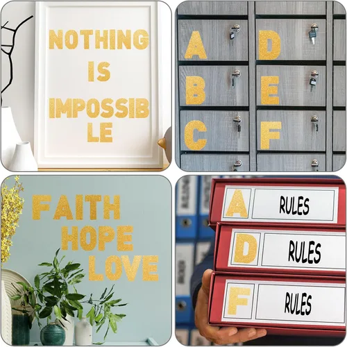 Miniatura 6 de Harloon 232 piezas de 24 hojas de letras grandes con purpurina, letras del alfabeto con letra grande, kit de letras autoadhesivas para buzón, Dorado