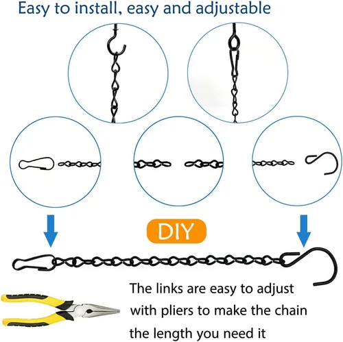 Miniatura 2 de YINGFENG - Set de 236 pulgadas de cadenas colgantes de metal negro y ganchos para cestas, para comederos de aves, bebederos de pájaros, macetas