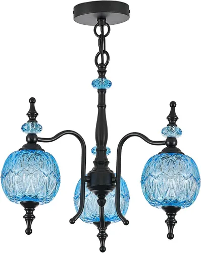 Lámparas colgantes azules vintage, candelabros de 3 luces para cocina, dormitorio, sala de estar, comedor, pasillo