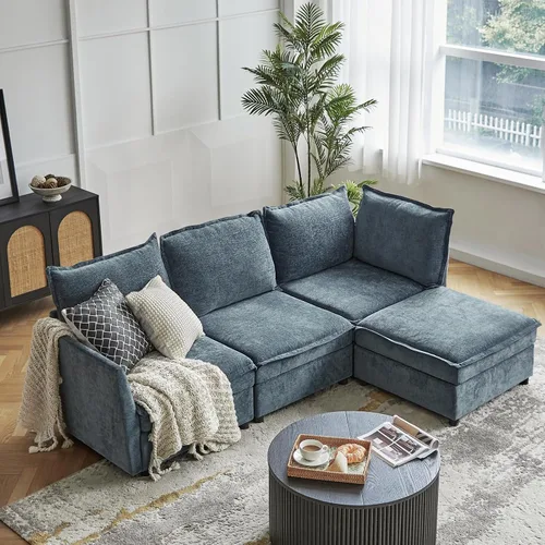 Miniatura 21 de HULALA HOME Sofá seccional modular, sofá grande en forma de U de 8 asientos con otomano de almacenamiento, sofá cómodo de chenilla con asiento