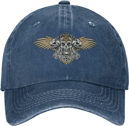 Miniatura 2 de Cowboy Hat Trendy Hats for Man and Women Djustable Four Season Outdoor Baseball Cap of Hell Skull with Angel Navy Blue