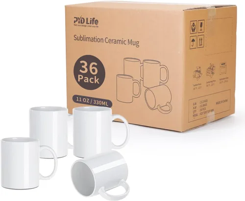 PYD Life Tazas de sublimación en blanco de 11 onzas, tazas de café a granel, tazas de fotos de cerámica blanca al por mayor para Cricut Mug Press