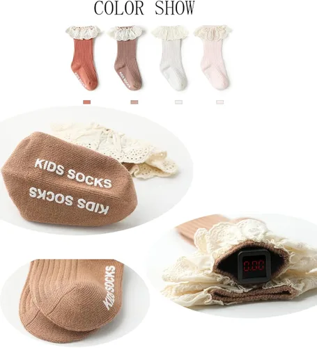 Miniatura 2 de Calcetines largos de uniforme para bebés y niñas calcetines de encaje con volantes para bebés y niñas calcetines altos de algodón