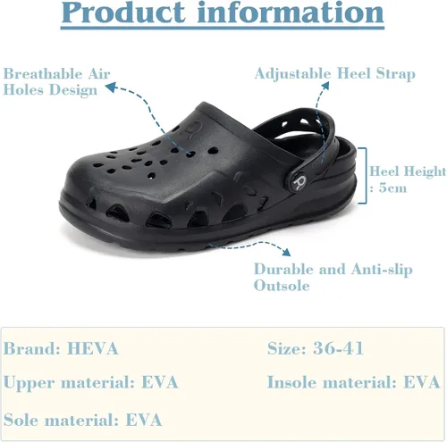 Miniatura 5 de HEVA Zuecos de jardín para mujer adulta, pantuflas clásicas sin cordones, sandalias deportivas de secado rápido