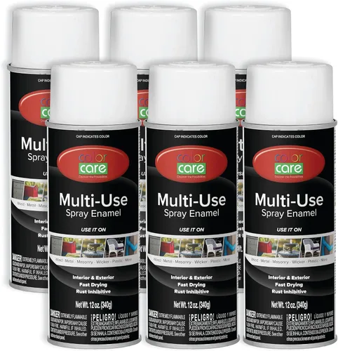 Miniatura 67 de Pintura en aerosol, 12 onzas, paquete de 6 (mezcla de colores cálidos: blanco brillante, rojo rubí, naranja, amarillo, marrón, negro brillante)
