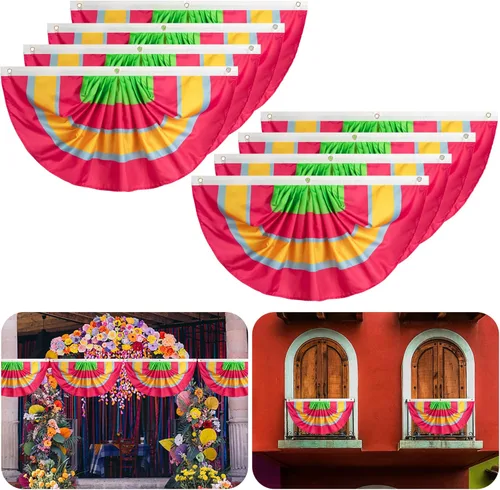 8 banderas de banderín de serape para fiesta, 3 x 1.5 pies, bandera de fanáticos del Cinco de Mayo, bandera de fanáticos de fiesta para festivales