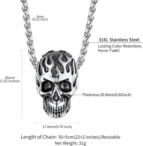 Miniatura 6 de ChainsHouse Collar de calavera para hombre, joyería punk gótica retro, collar de motociclista para hombres y mujeres, grabado gratuito, placa