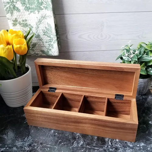 Miniatura 6 de Lipper International Caja de té de madera de acacia con 4 secciones, 12-1/2" x 4-1/8" x 3-7/8