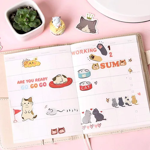 Miniatura 5 de Calcomanías de tamaño pequeño para laptop, 45 piezas de Doraking en caja, decoración de gatos súper lindos para laptop, planificadores, álbumes