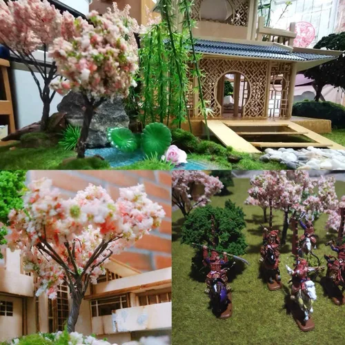 Miniatura 7 de Yetaha 10 unidades de árboles modelo de flores rosas, mini racimo de flores de vegetación, modelo de paisaje estático para bricolaje, paisaje