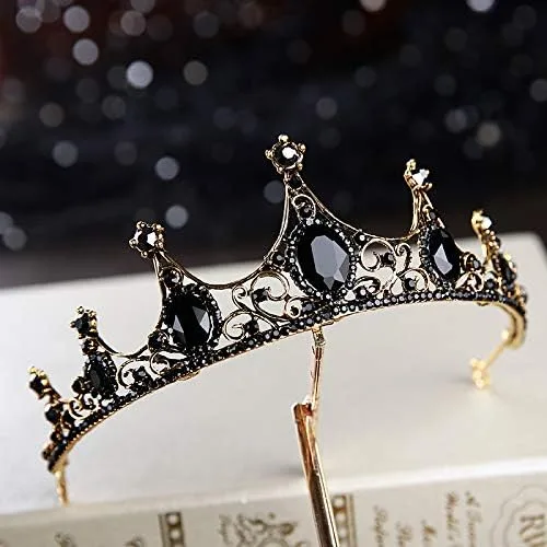 Miniatura 4 de hair jewelry crown tiaras for women Baroque Retro Black Bridal Crystal Tiaras Crowns Princess Pageant Prom Rhinestone Veil Tiara Wedding Hair