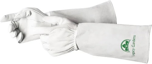 Miniatura 11 de Guantes de jardinería de cuero para mujeres y hombres, guantes largos de jardín, guanteletes de cuero de vaca para poda de rosas resistentes a Marrón