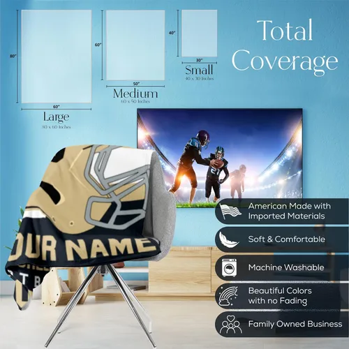 Miniatura 100 de Manta personalizada para fanáticos del fútbol americano – Se envía al día siguiente – Hecha en Estados Unidos – Manta de vellón personalizada