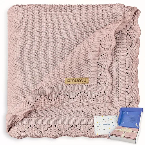 Miniatura 8 de Manta de punto para bebés para niños y niñas, 100% algodón, manta para cuna y cochecito para recién nacidos, bebés, niños pequeños, crema, 40 x 31