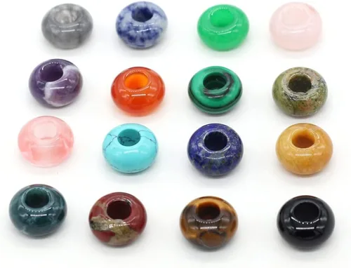 LHJ 30 piezas de anillos de cuentas de piedra natural mixta ágata de cristal turquesa para hacer joyas, collares, pulseras y aretes