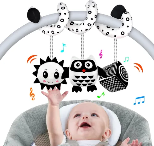 SAMMAS Juguetes Colgantes en Espiral para Cochecito y Asiento de Auto para Bebés de 0-6 Meses, Juguetes de Actividad de Felpa para Recién Nacidos