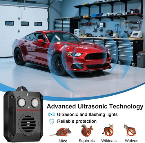 Miniatura 2 de Repelente ultrasónico de roedores con luz estroboscópica y onda ultrasónica, disuasorio eficaz para ratones para vehículos, automóviles, sótanos