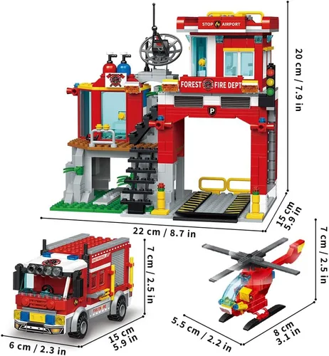 Miniatura 3 de MindBox City Fire Rescue - Juego de construcción con estación de bomberos, camión y helicóptero, 772 piezas de juguete para niños mayores de 8 años