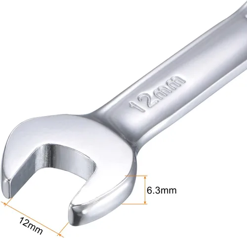 Miniatura 4 de uxcell Llave combinada de trinquete rechoncha de 0.472 in métrica 72 dientes 12 herramientas terminadas en caja de puntos, CR-V