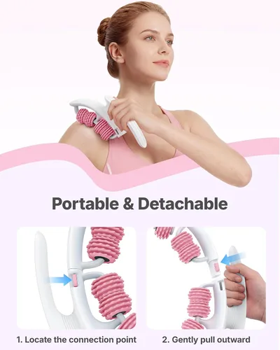 Miniatura 7 de Merach Herramienta de masaje para celulitis con rodillo de empuje, masajeador de drenaje linfático, masajeador de piernas con asas desmontables, Rosa