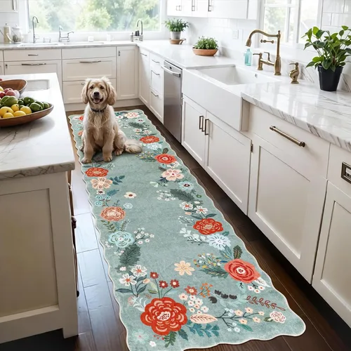 Alfombra Corredora Verde, Alfombras Lavables de 3x10 para Pasillos Antideslizantes, Alfombra de Pelo Bajo Suave con Diseño Floral Boho para Pasillo,