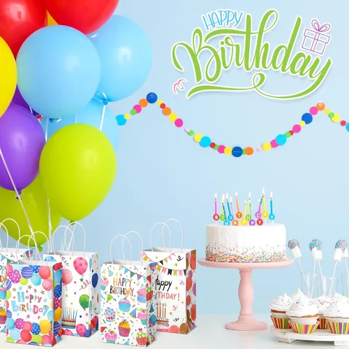 Miniatura 5 de Fulmoon 36 bolsas de regalo de feliz cumpleaños, a granel, bolsas de regalo de feliz cumpleaños con asa, suministros de papel colorido para fiestas