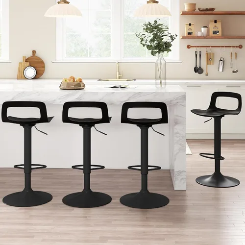 Miniatura 7 de Juego de 2 taburetes de bar, taburetes de bar giratorios de plástico ajustables, taburetes modernos con respaldo abierto y reposapiés, taburetes