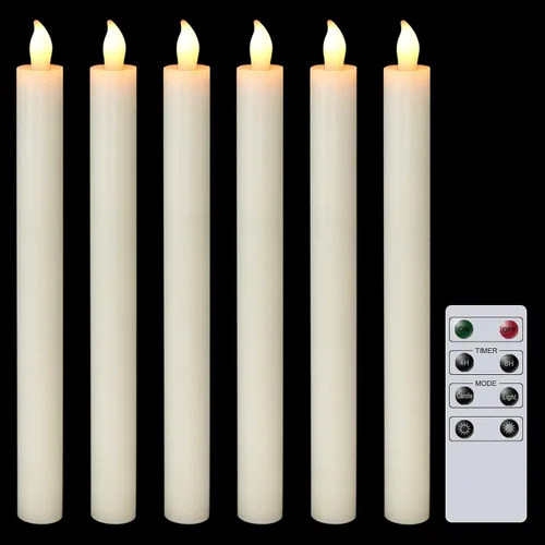Miniatura 15 de Velas cónicas parpadeantes sin llama rosadas que funcionan con pilas con control remoto de 10 teclas y temporizador, paquete de 6 velas LED de cera
