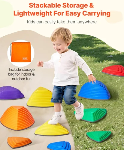 Miniatura 6 de VEVOR Piedras de equilibrio para niños, 12 unidades, hasta 220 libras, antideslizantes para niños pequeños, juego de coordinación de carrera
