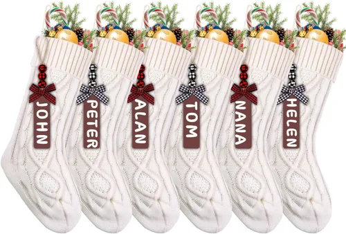 Miniatura 11 de XIMISHOP Paquete de 6 calcetines de Navidad, 18 pulgadas, calcetines grandes de punto trenzado personalizados para colgar en Navidad, decoraciones