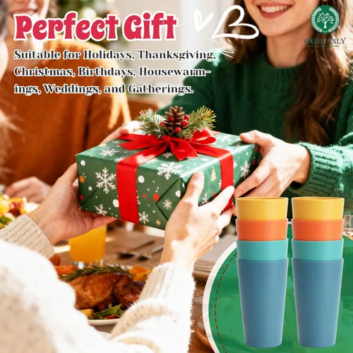 Miniatura 7 de Homienly Vasos de plástico reutilizables – Vasos irrompibles de paja de trigo y vasos de agua Vasos de plástico apilables multicolores, aptos