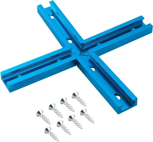 POWERTEC 71209 Kit de intersección de riel en T de 3 pulgadas con agujeros de montaje pretaladrados y tornillos para madera, para riel en T